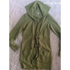 Tyler Boe Olive Wool Blend Long Cardigan Wooden Toggle Buttons/ ZipUp S